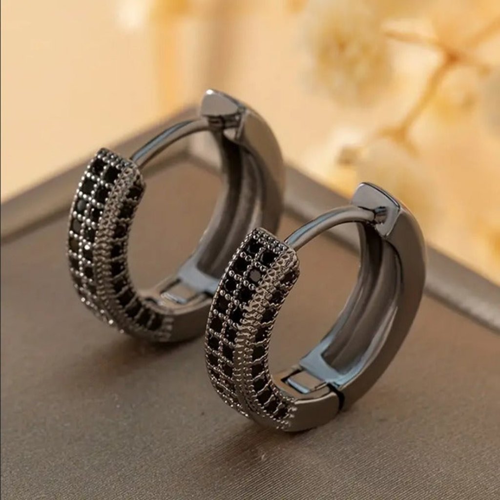 Mens 2ct Black Diamond Round Hoop Earrings Guys Rhodium Silver Jewelry Studs Ct
